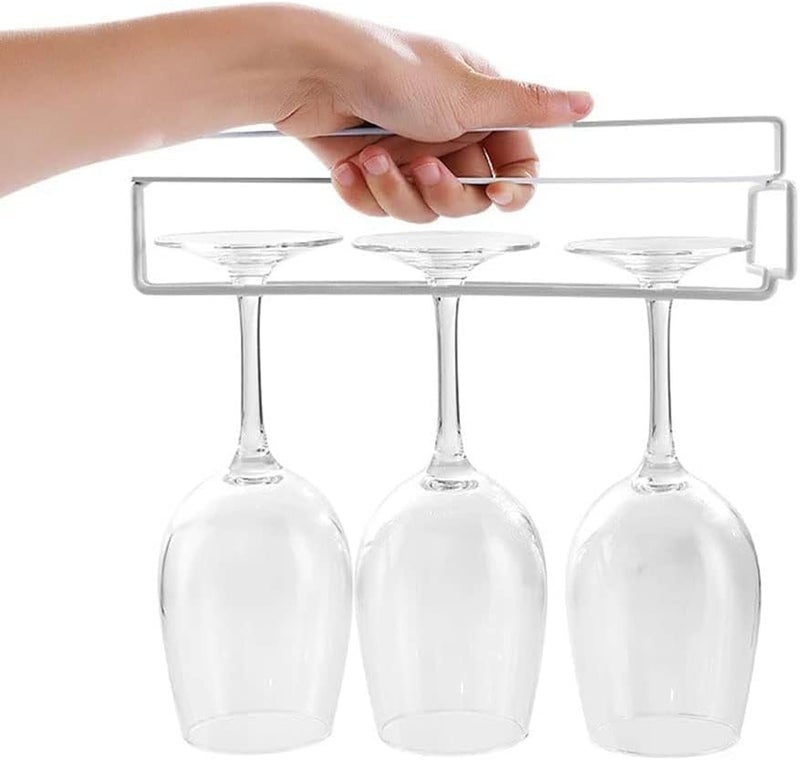 FAQUSA 2 Wine Glasses Holder, 10 Inch Punch-free Glass Rack Holder Cabinet Storage Space-Saving for Kitchen Bar Home Wine Lovers (White) - Image 3
